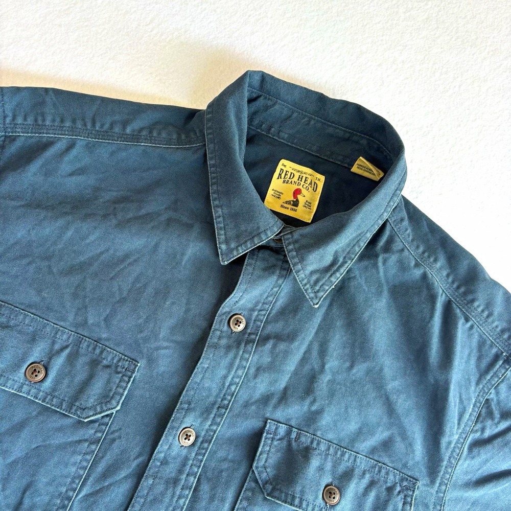 Red Head Shirt Mens Size L Blue Cotton Short Sleeve Utility Workwear Pockets